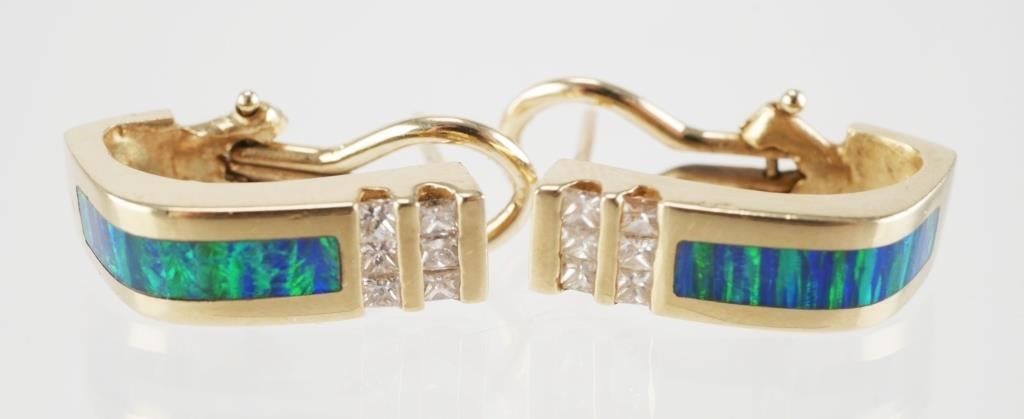 14K GOLD OPAL AND DIAMOND EARRINGS14K