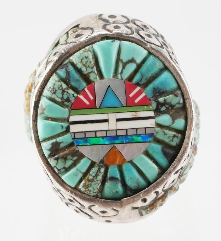 STERLING TURQUOISE CORAL ONYX INLAY