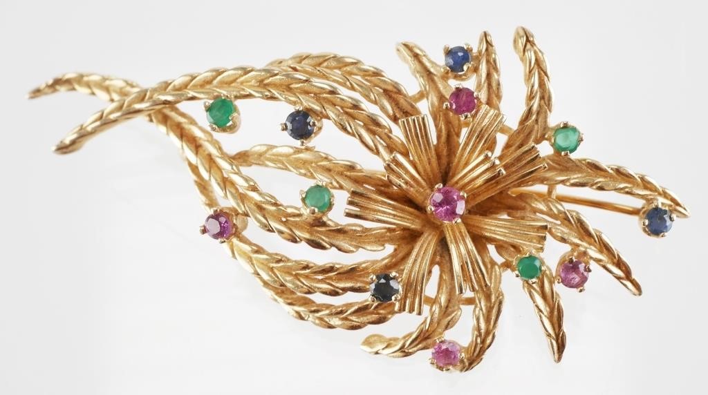 14K GOLD FLORAL BROOCH14k yellow