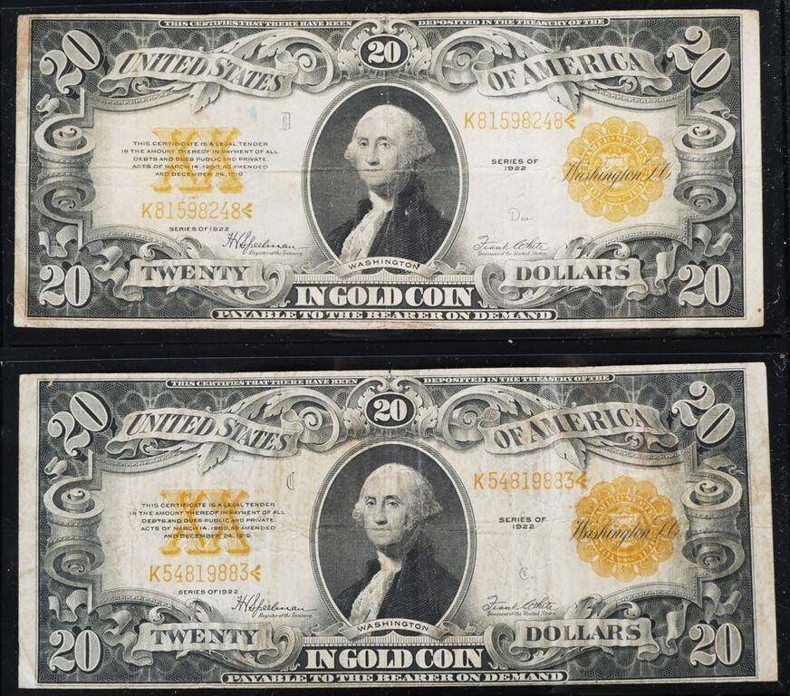  2 SERIES 1922 20 GOLD CERTIFICATE 3645f0