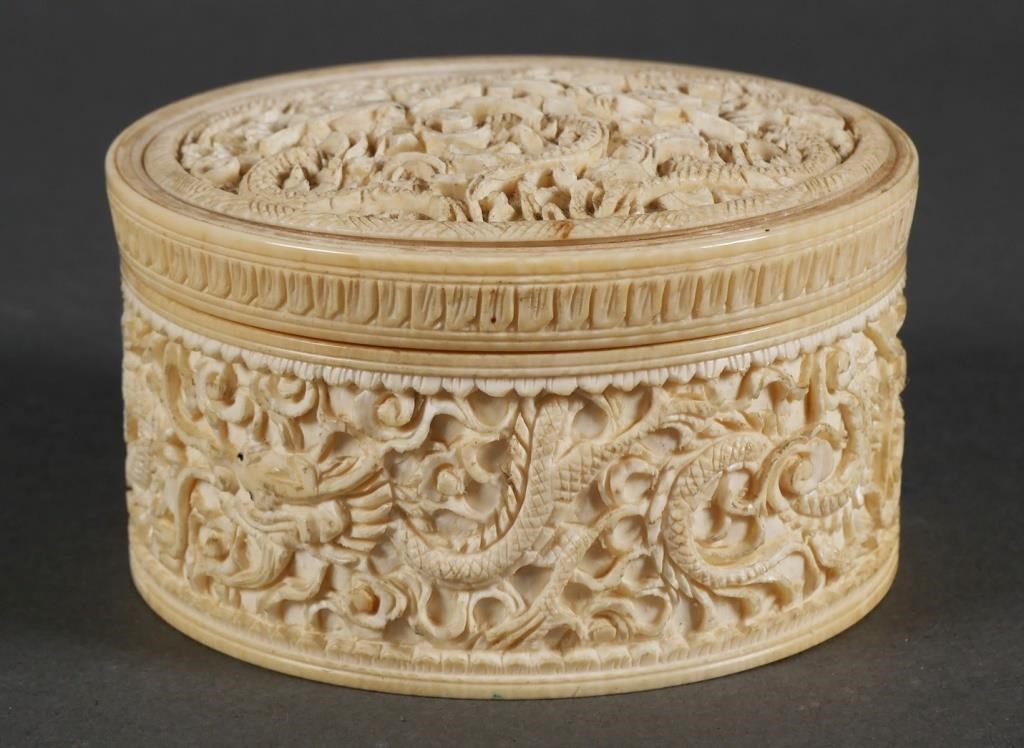 CHINESE CARVED IVORY DRESSER BOX POWDER