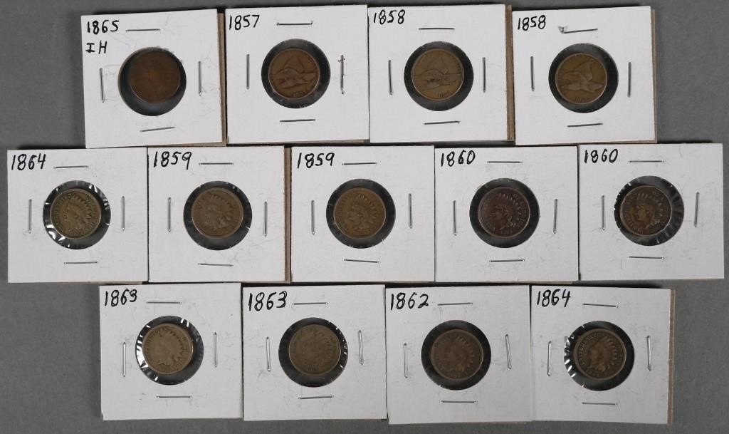 (13) ONE CENT PENNIES 1857-1865