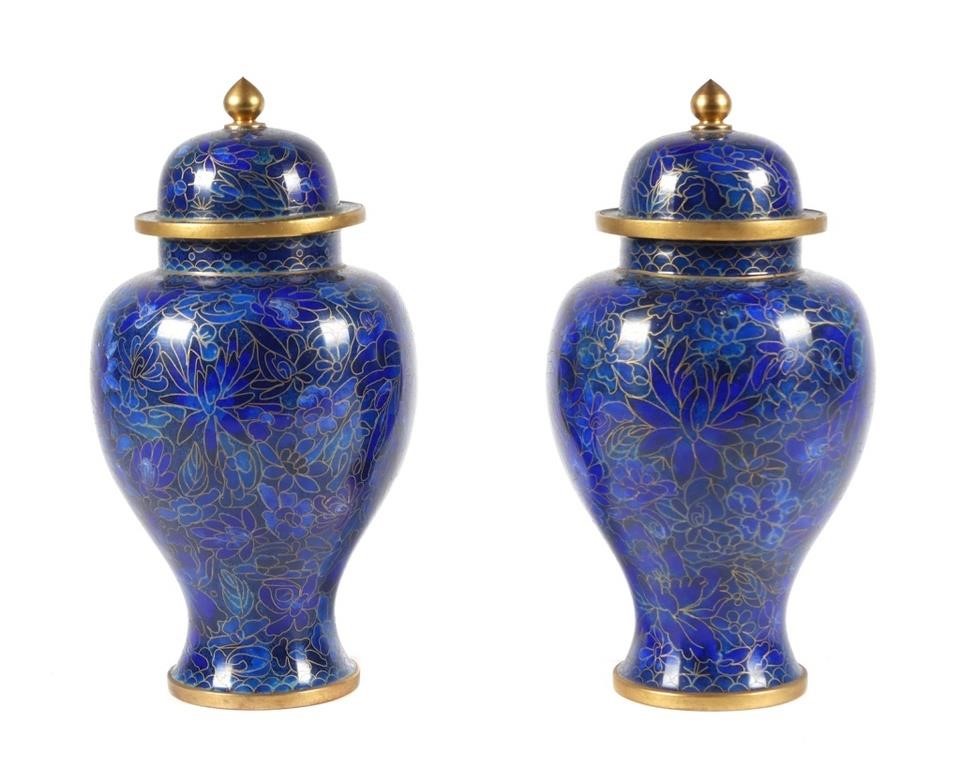 PAIR CHINESE BLUE CLOISONNE GINGER 364642