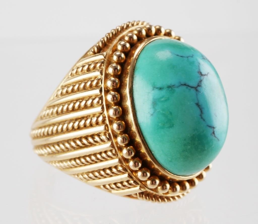 14K GOLD TURQUOISE RINGLarge turquoise