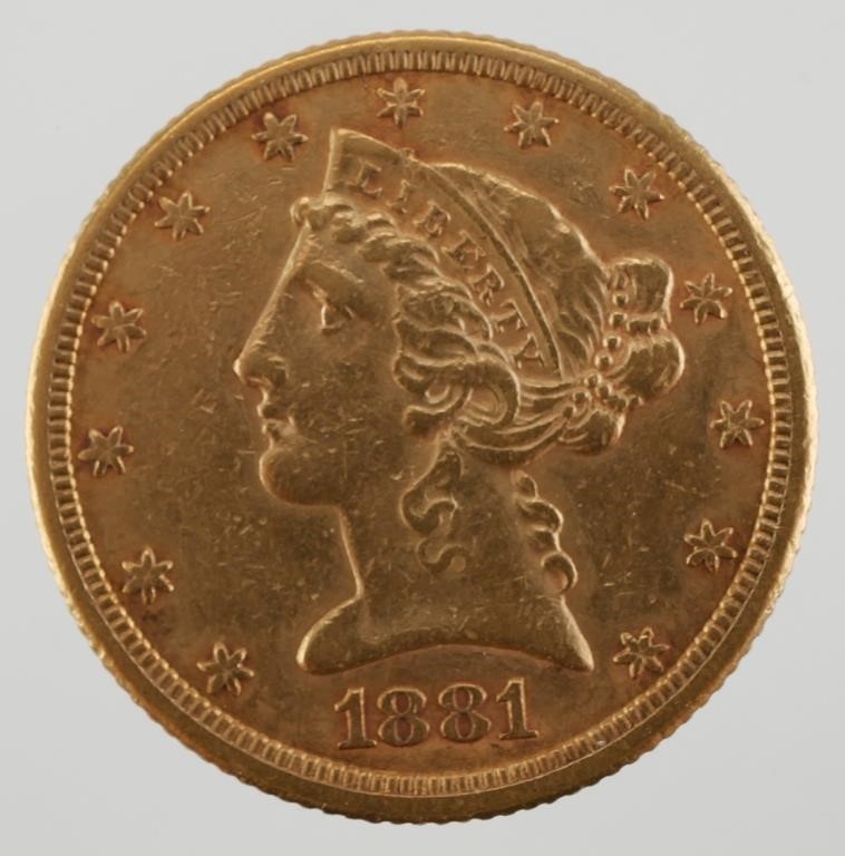 1881 FIVE DOLLAR GOLD EAGLE COIN1881  3646cf