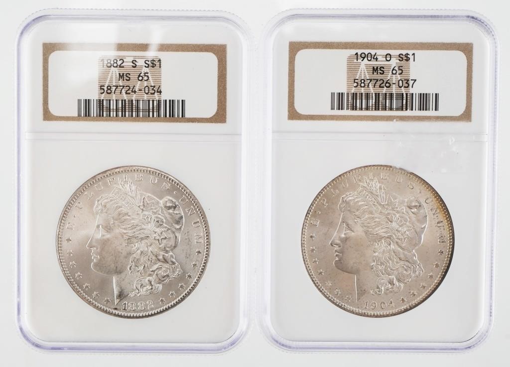 2 MORGAN SILVER DOLLARS 1882S 364731