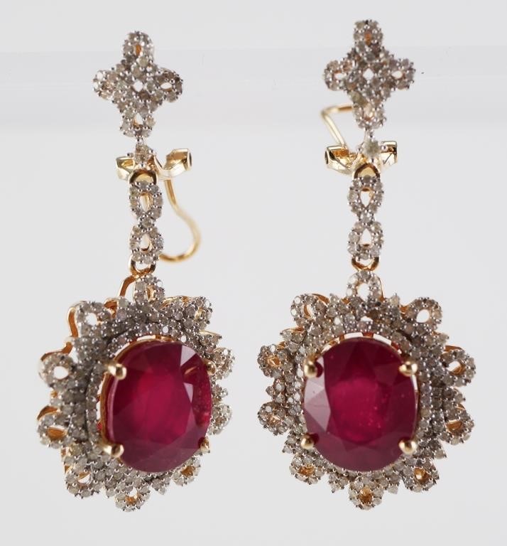 PAIR 14K GOLD RUBY DIAMOND DANGLE 3647a8