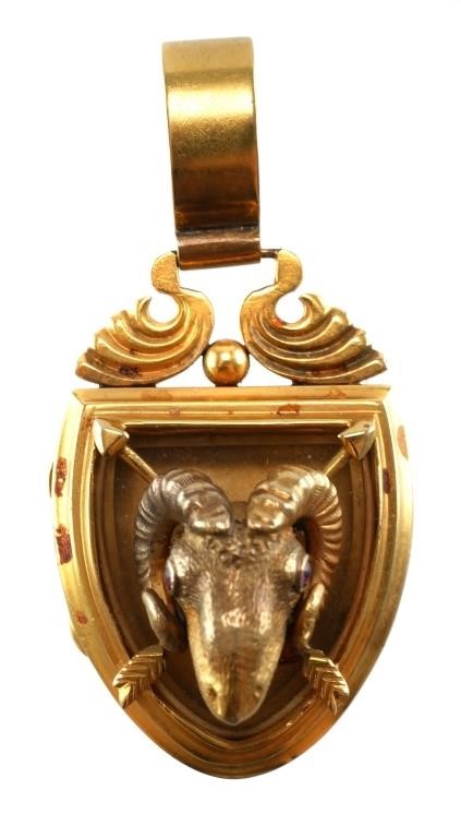 21K GOLD RAMS HEAD LOCKET PENDANTAntique 3647b7