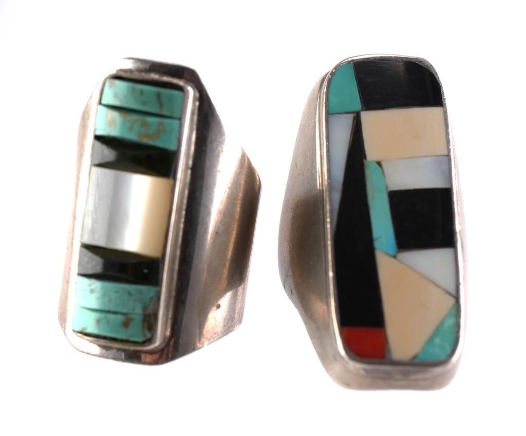  2 NATIVE AMERICAN STERLING TURQUOISE 36481a