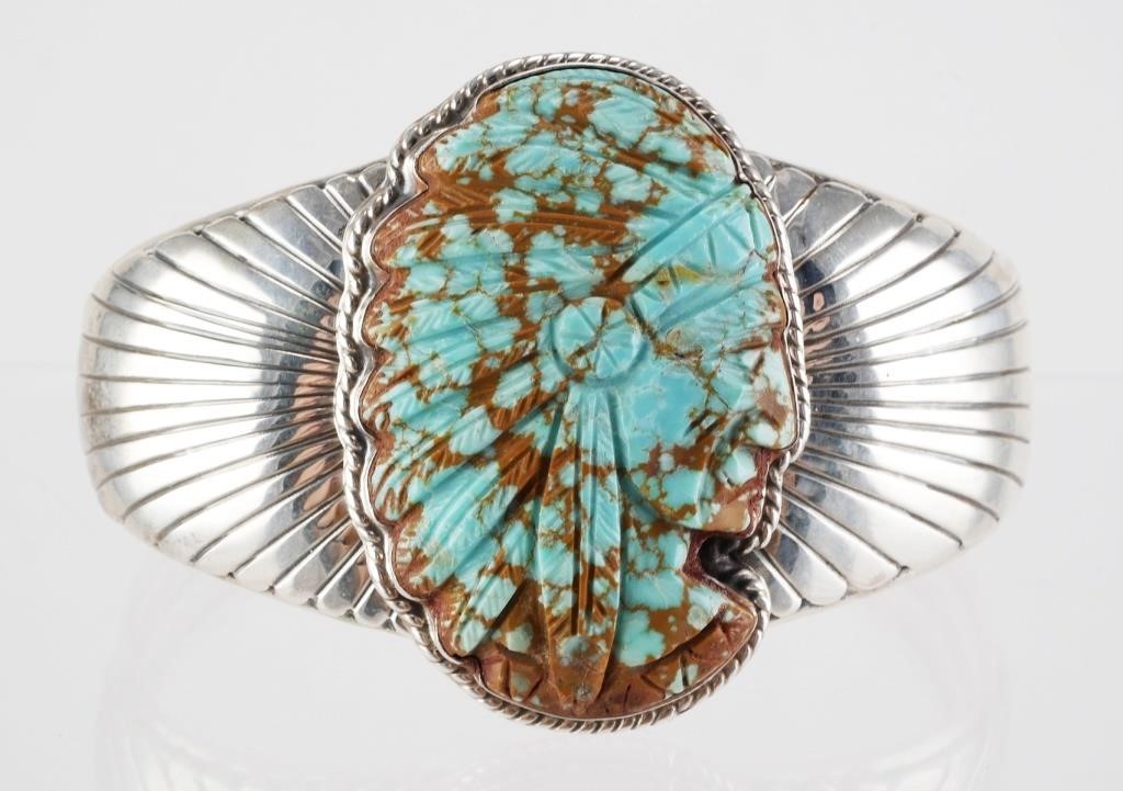 STERLING SILVER CARVED TURQUOISE