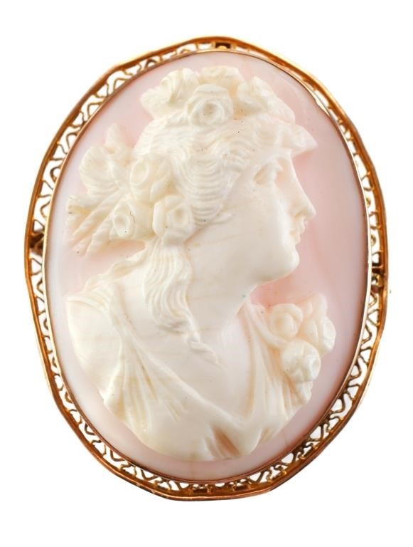 VICTORIAN 10K GOLD CAMEO BROOCH PINVintage