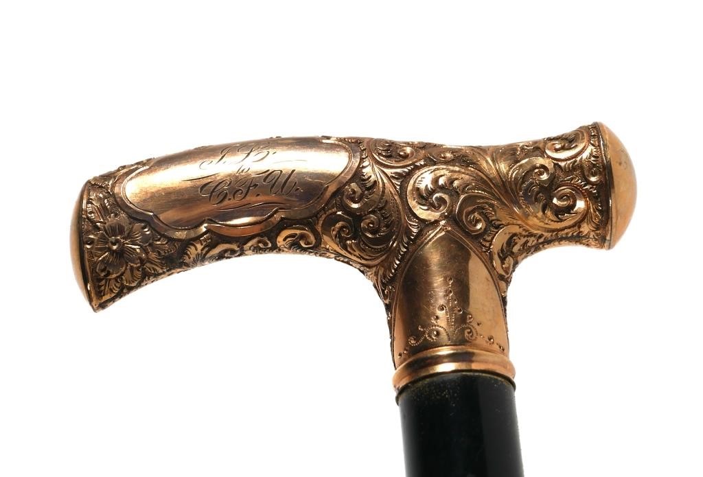 ANTIQUE VICTORIAN GOLD HANDLE WALKING 364891