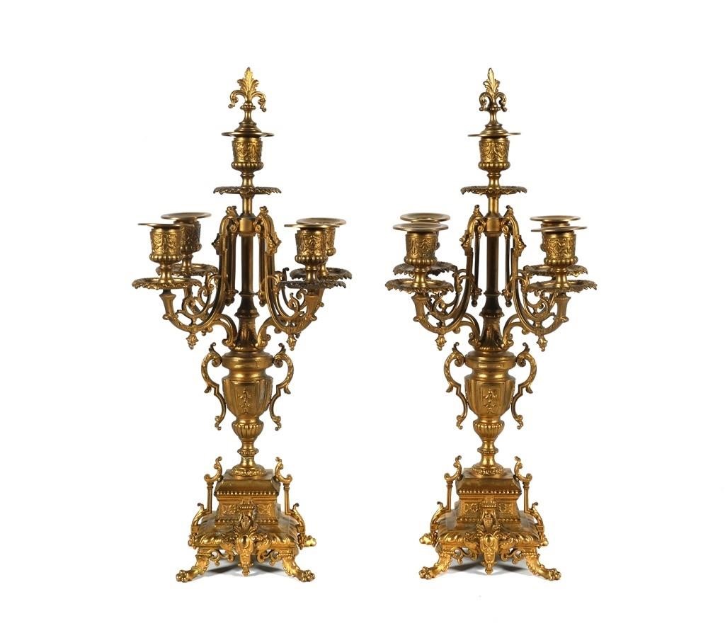 20TH CENTURY PAIR 5 LIGHT GILT