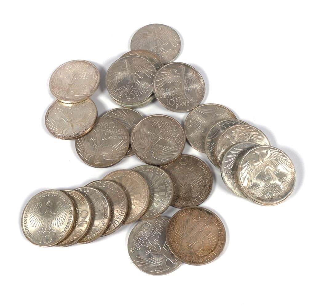 (25) GERMAN SILVER 10 MARK COINS