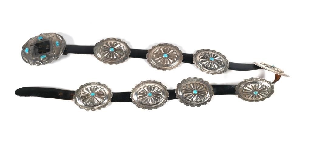 STERLING SILVER TURQUOISE CONCHO BELTLeather