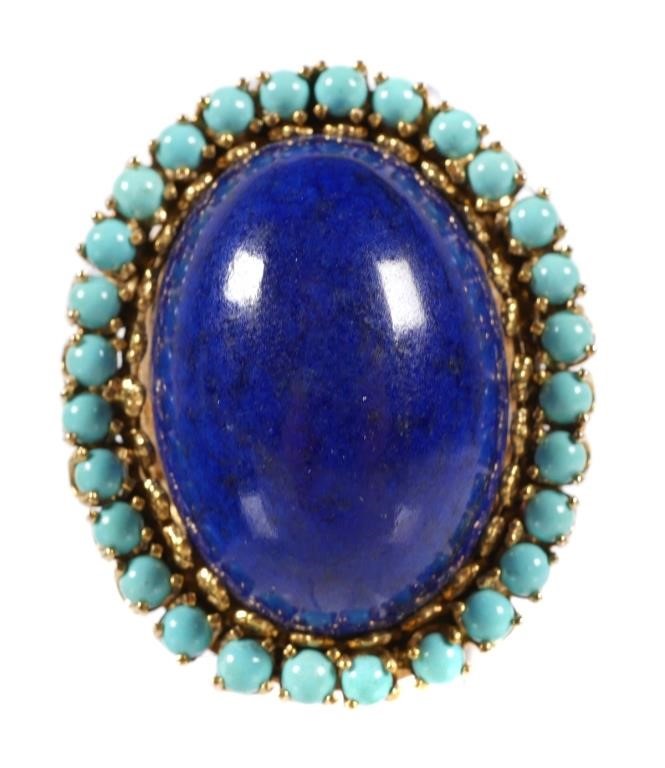 14K GOLD TURQUOISE AND LAPIS PERSIAN