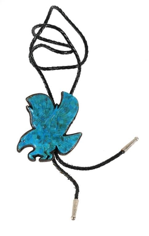 STERLING TURQUOISE EAGLE BOLO TIEBlue 364972