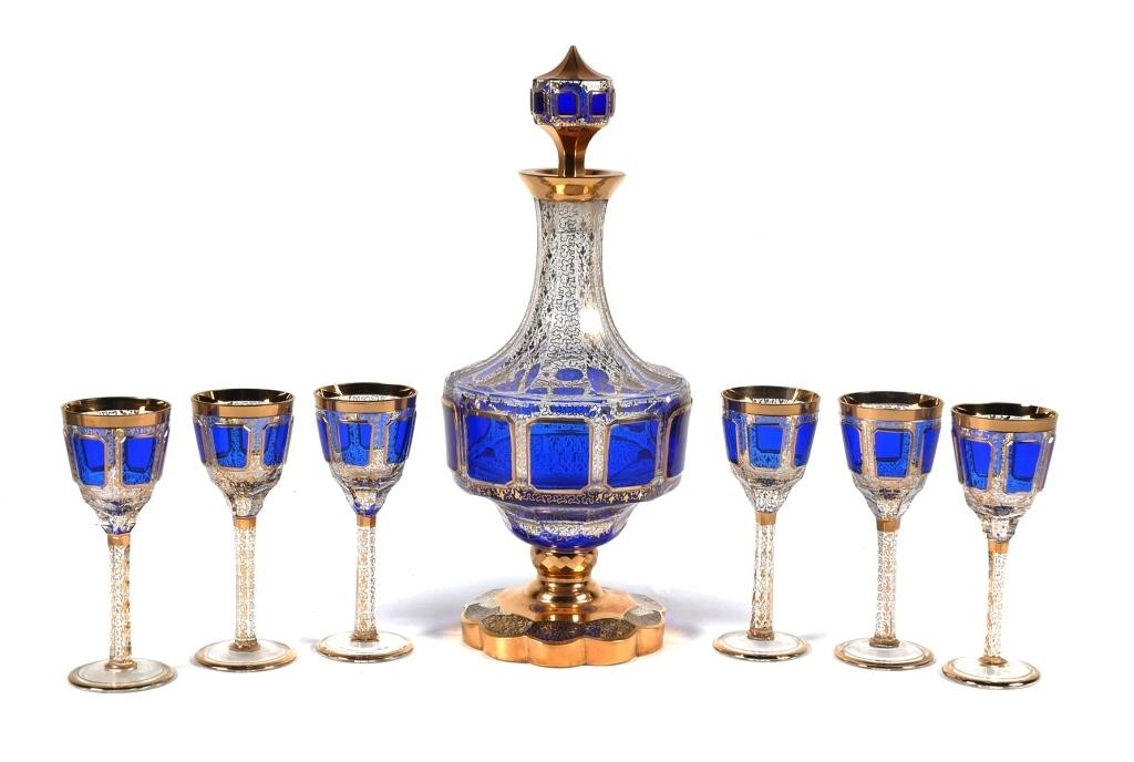 BOHEMIAN COBALT FLASHED & CUT GLASS