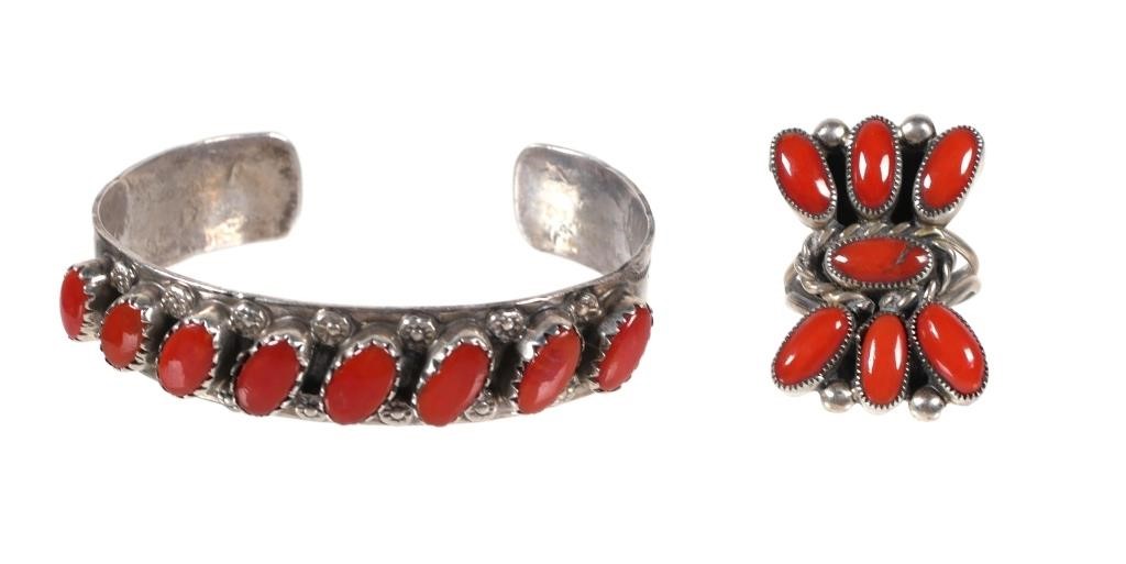 STERLING AND RED CORAL CUFF BRACELET