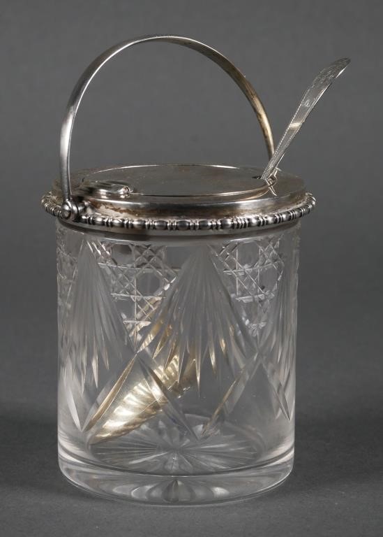 CUT GLASS CONDIMENT JAR STERLING AUTOMATIC