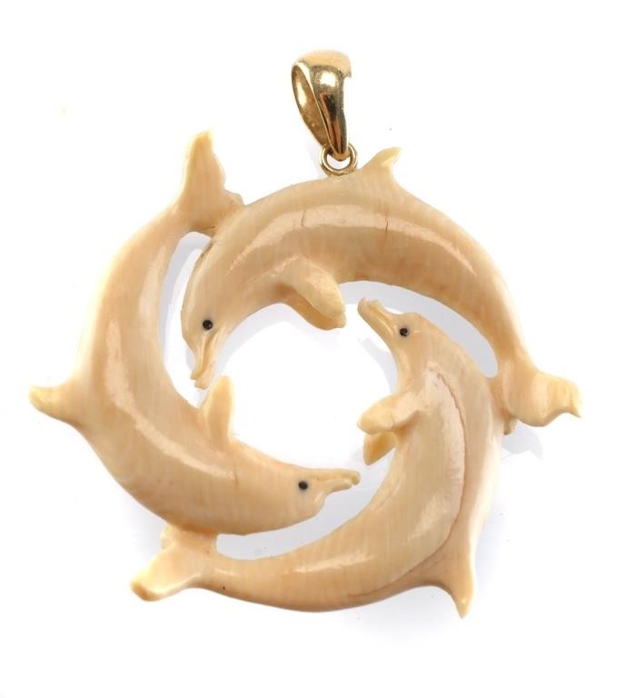 14K GOLD AND IVORY DOLPHIN NECKLACE