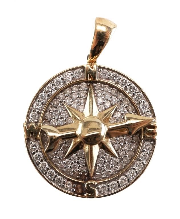 14K GOLD AND DIAMOND NECKLACE COMPASS 3649b2