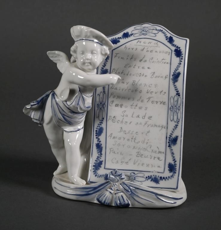 ANTIQUE PORCELAIN CHERUB MENU HOLDER 3649c2