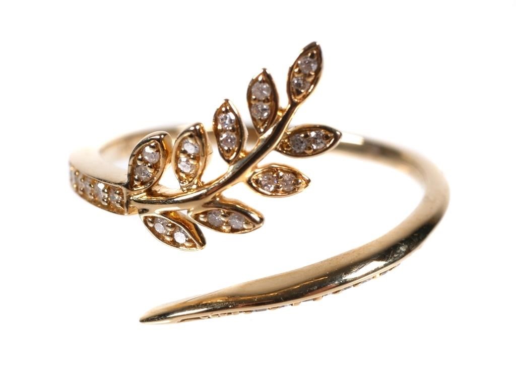 14K YELLOW GOLD DIAMOND LEAF RINGSet 3649f3