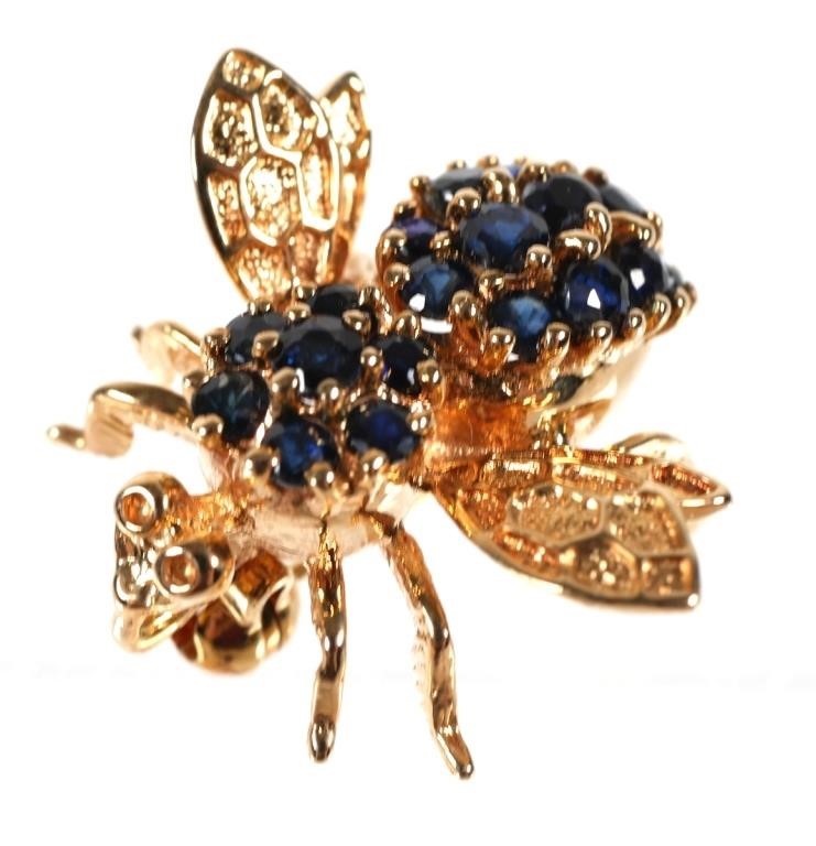 14K YELLOW GOLD SAPPHIRE BEE PIN 364a23