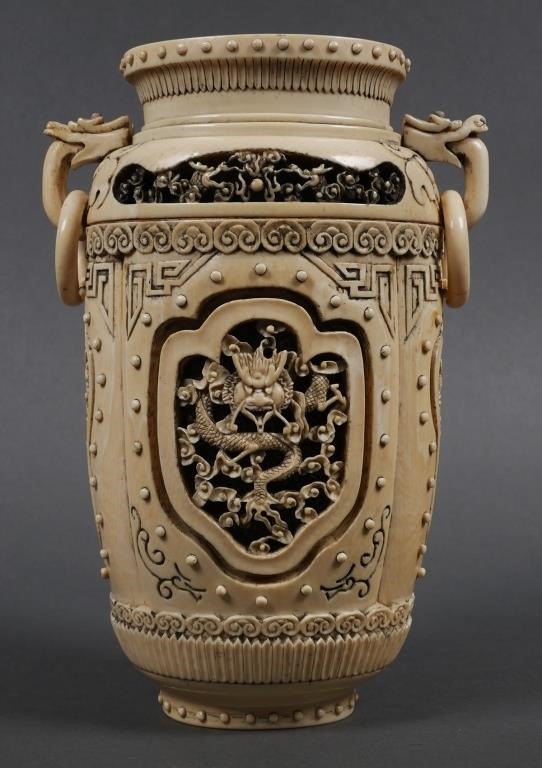 CHINESE CARVED IVORY DRAGON VASEEarly 364a3b