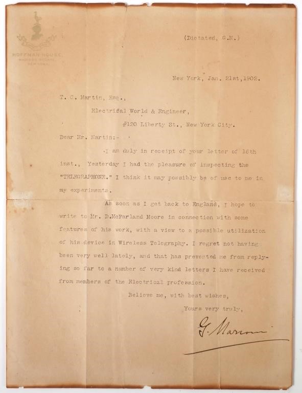 GUGLIELMO MARCONI, SIGNED LETTERA hand