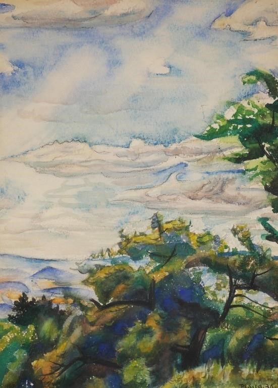 OTTO PLAUG MODERNIST LANDSCAPEWatercolor 364a7c