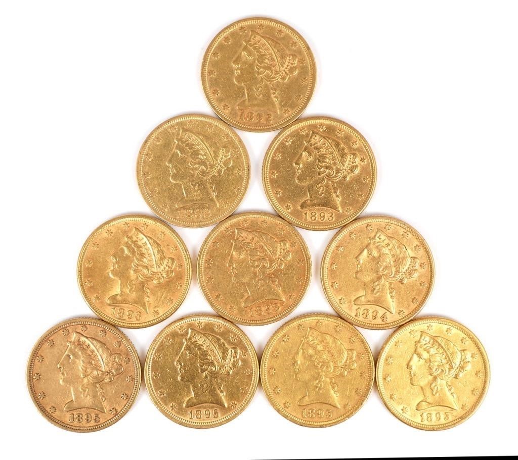 10 U S GOLD 5 HALF EAGLE COINS10 364aa8