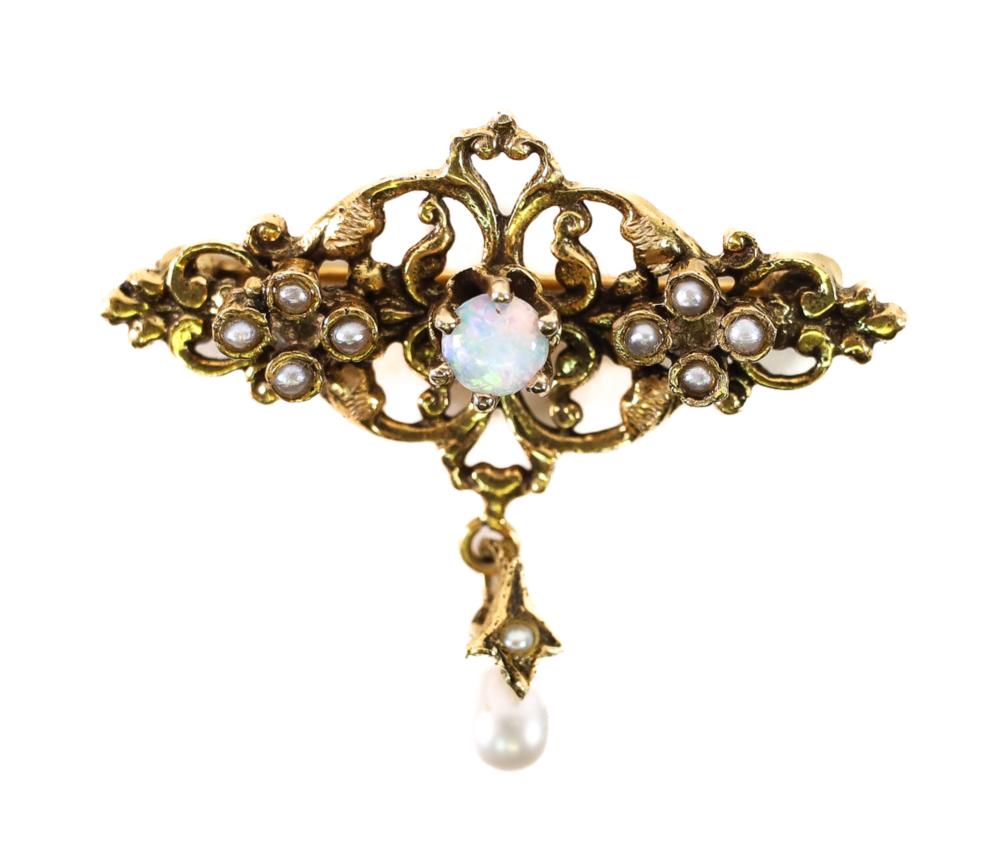 14K YG VICTORIAN OPAL PEARL BROOCH14K 364b35