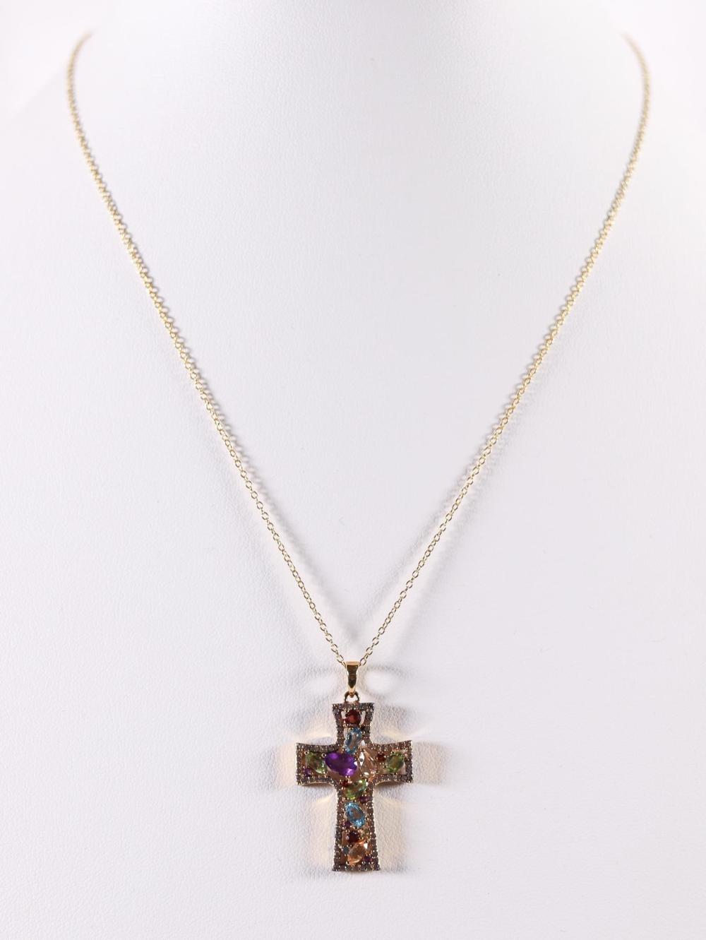 18K YG 925 GEMSTONE CROSS NECKLACE18K 364b79