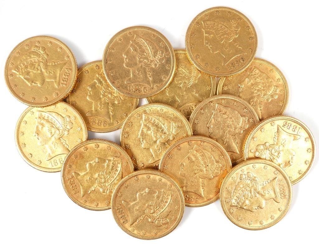 14 U S GOLD 5 HALF EAGLE COINS14 364b8f