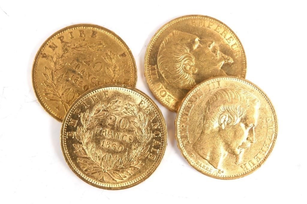 4 FRANCE GOLD COINS 20F 20 FRANCS4 364ba1