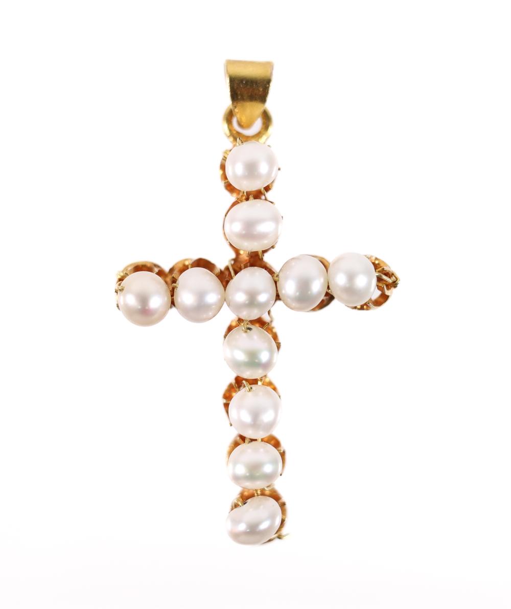 14K YELLOW GOLD PEARL CROSS PENDANT14K 364bab