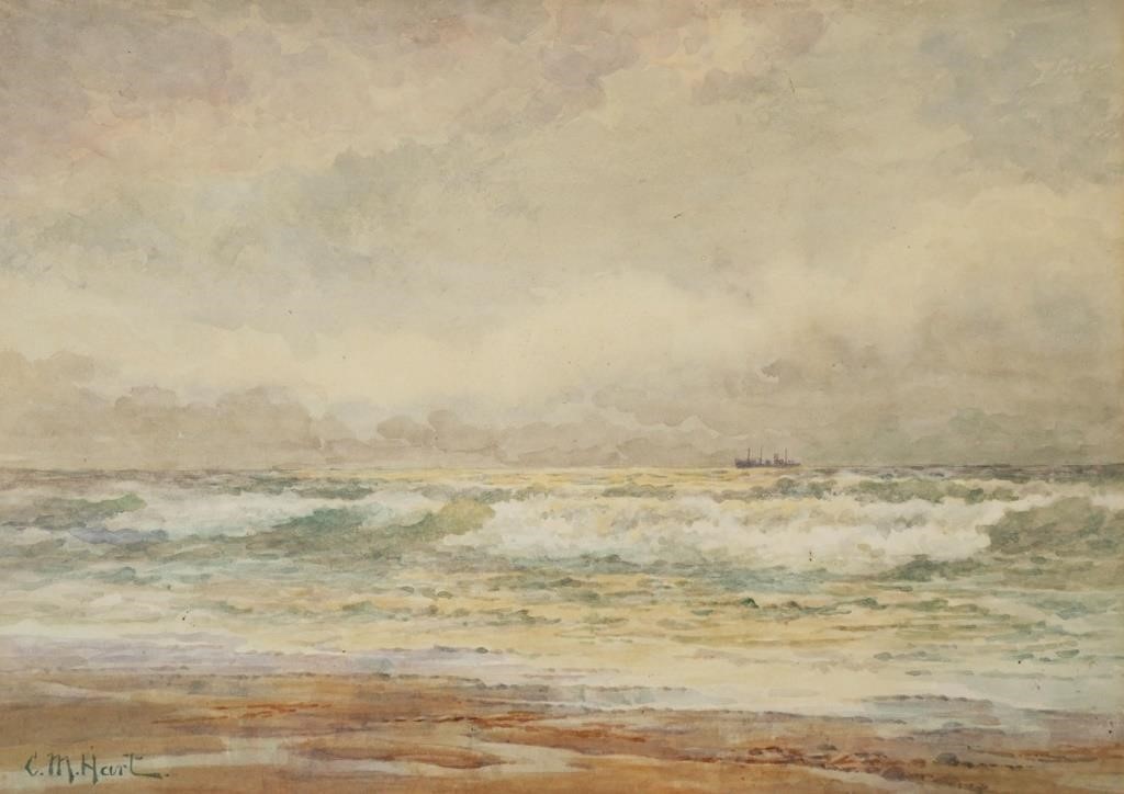 C.M. HART, SHIP AT SEA PAINTINGWatercolor