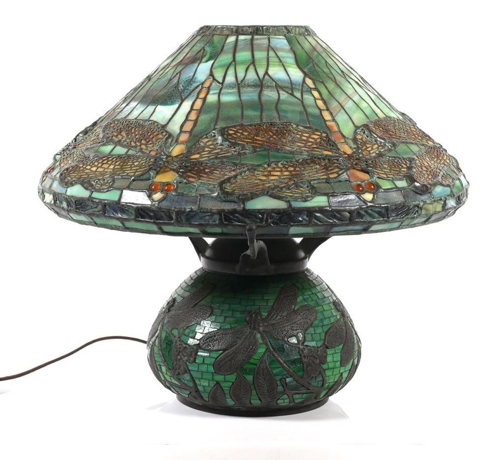 TIFFANY STYLE DRAGONFLY LAMP & MOSAIC