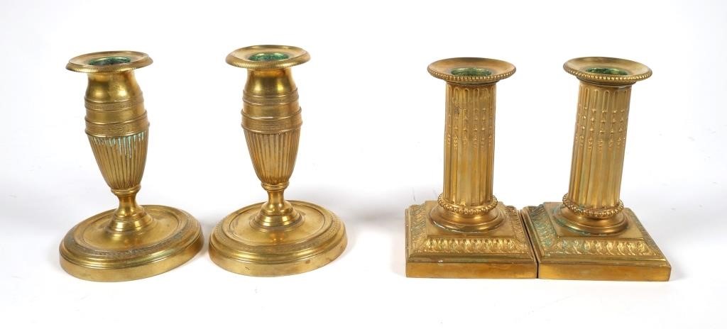  2 PAIR BRASS NEOCLASSICAL CANDLESTICKSTwo 364c85