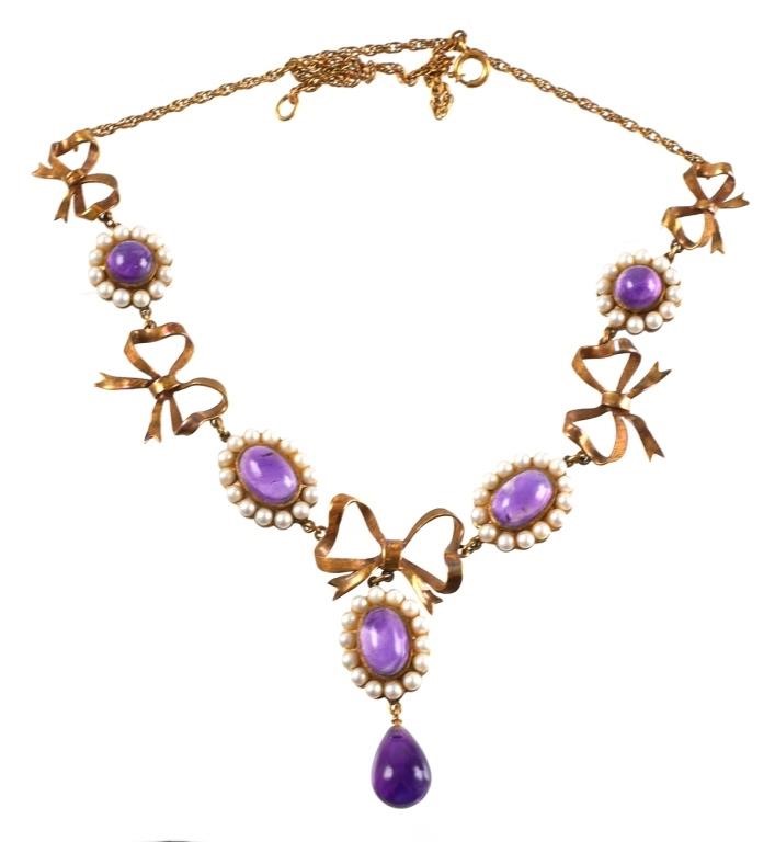 VINTAGE 14K PEARL AND AMETHYST 364ce5