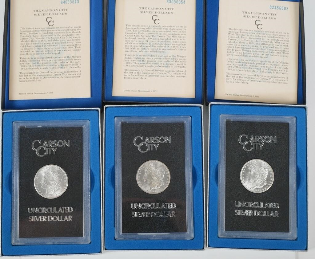  3 CARSON CITY BU SILVER DOLLARS 364d6b