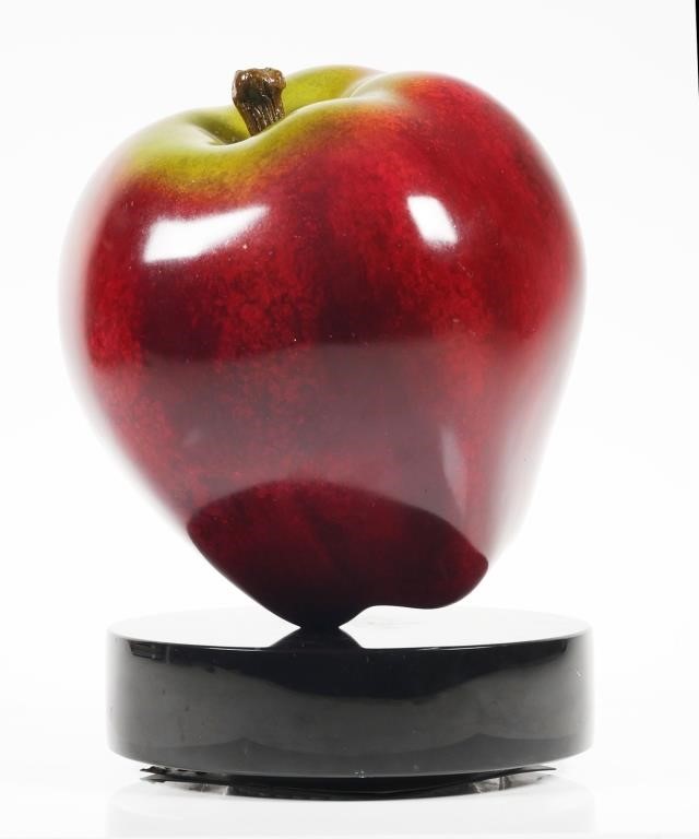 ENAMELED BRONZE RED APPLE ART SCULPTURELarge 364d78