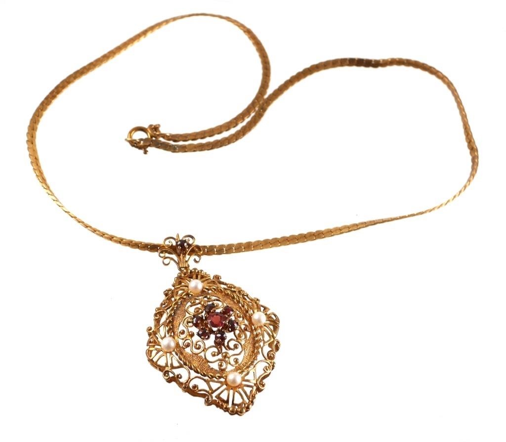 VINTAGE 14K BOHEMIAN GARNET PEARL