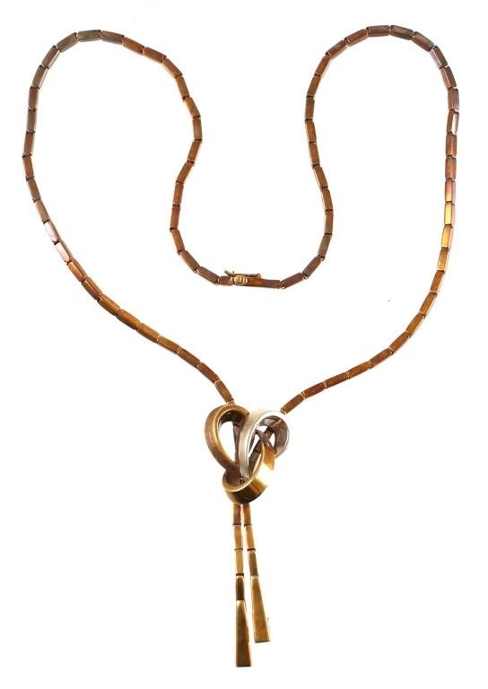 14K TWO TONE TWIST HEART BOLO NECKLACEVintage 364d95