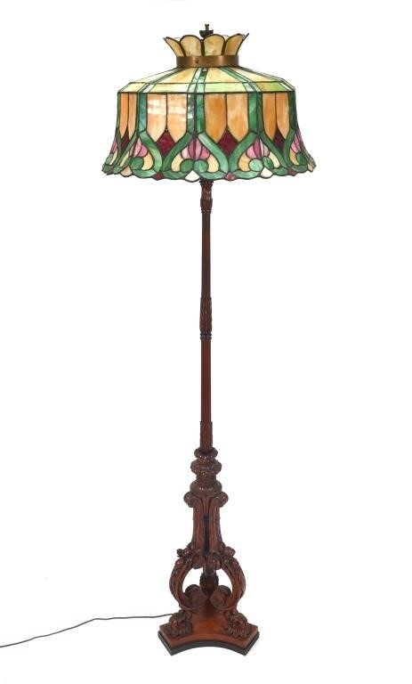 LEADED GLASS SHADE FLOOR LAMP HANDEL 364dbc