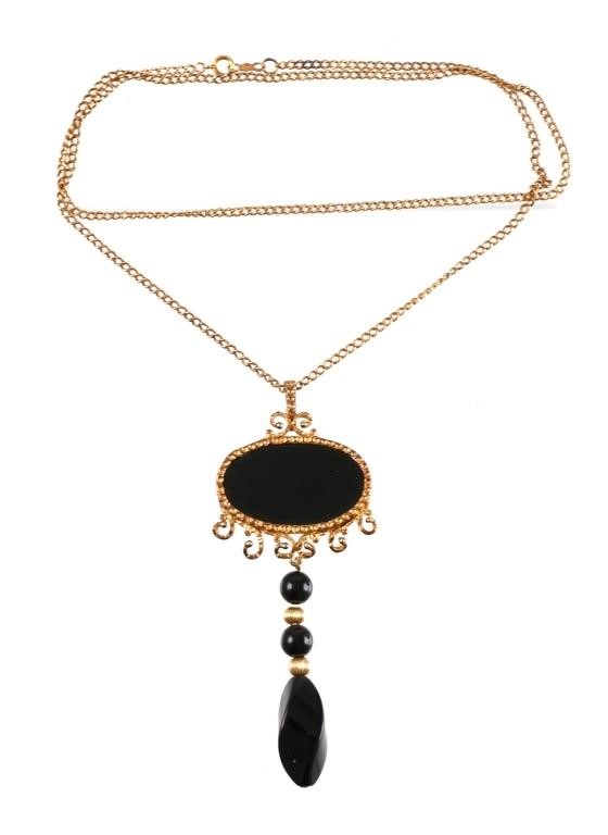 VICTORIAN 14K BLACK ONYX LAVALIER 364dbf