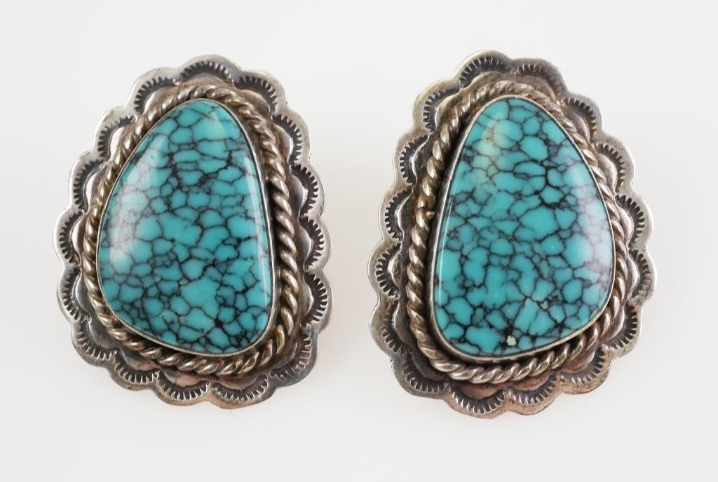 NAVAJO E SECATERO EARRINGS, STERLING