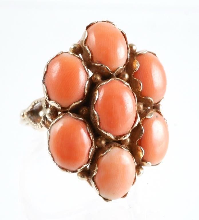 14K YELLOW GOLD CORAL CABOCHON 36509b